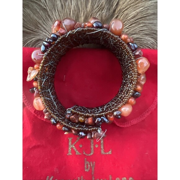New Rare KJL Kenneth Jay Lane Beaded garnet carnelian Quartz bracelet Large - Picture 4 of 5